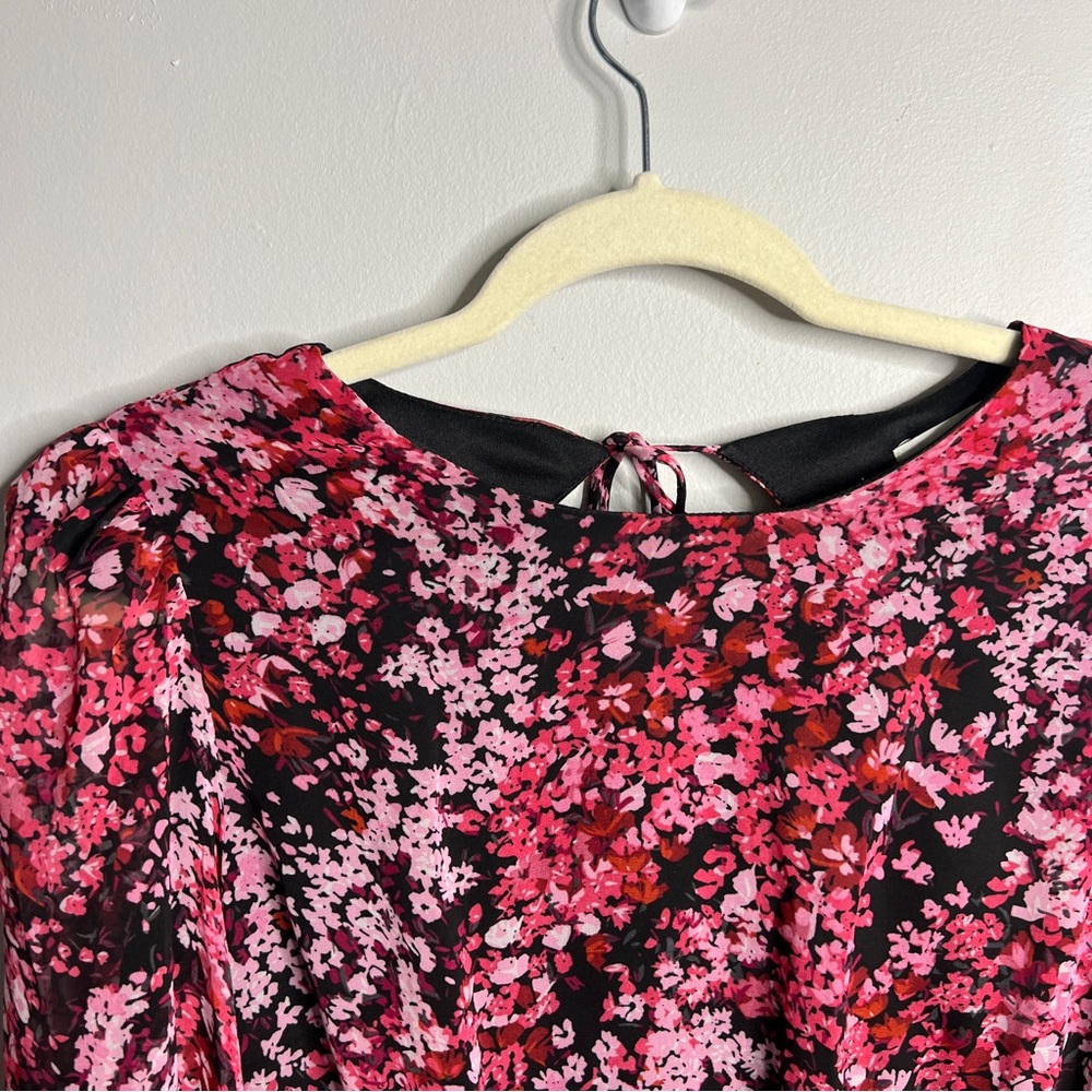 LUSH Floral Chiffon Long Sleeve Dress, Size M, Open Back Elegance! - Picture 15 of 15